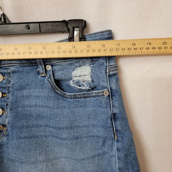 Maurices Womens Button-Up Denim Skirt Distressed Look Size 16 Light Blue - Picture 9 of 9